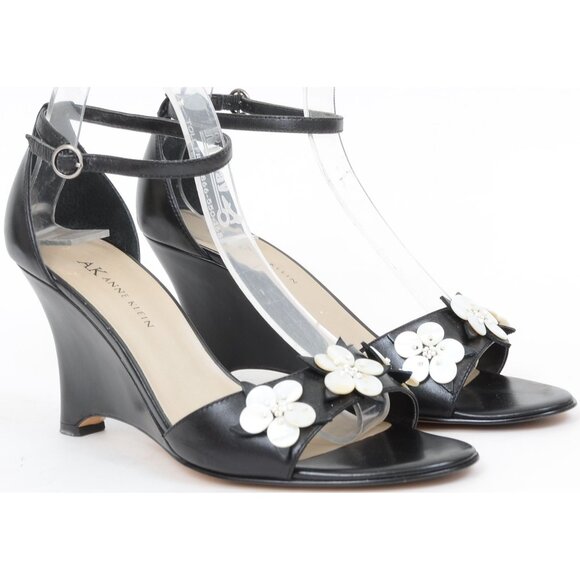 Anne Klein Flower Applique Patent Wedge Open-Toe Dressy Heels Sandal Women's 7.5 - Picture 6 of 8